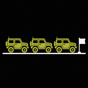 Events and meetups icon — Jimny convoy on a trail with finish flag
