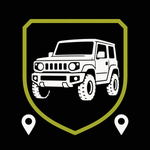 Regional clubs icon — shield crest with Jimny silhouette and location pins