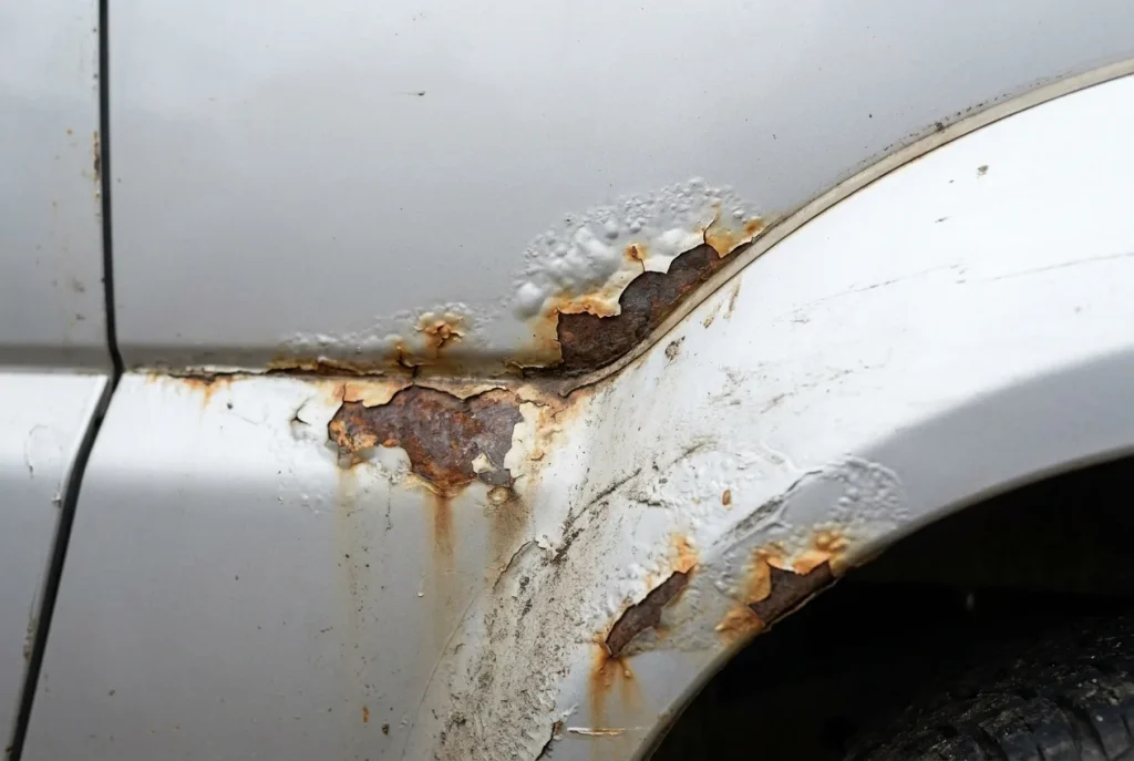 Bubbling rust on a JB23 rear wheel arch