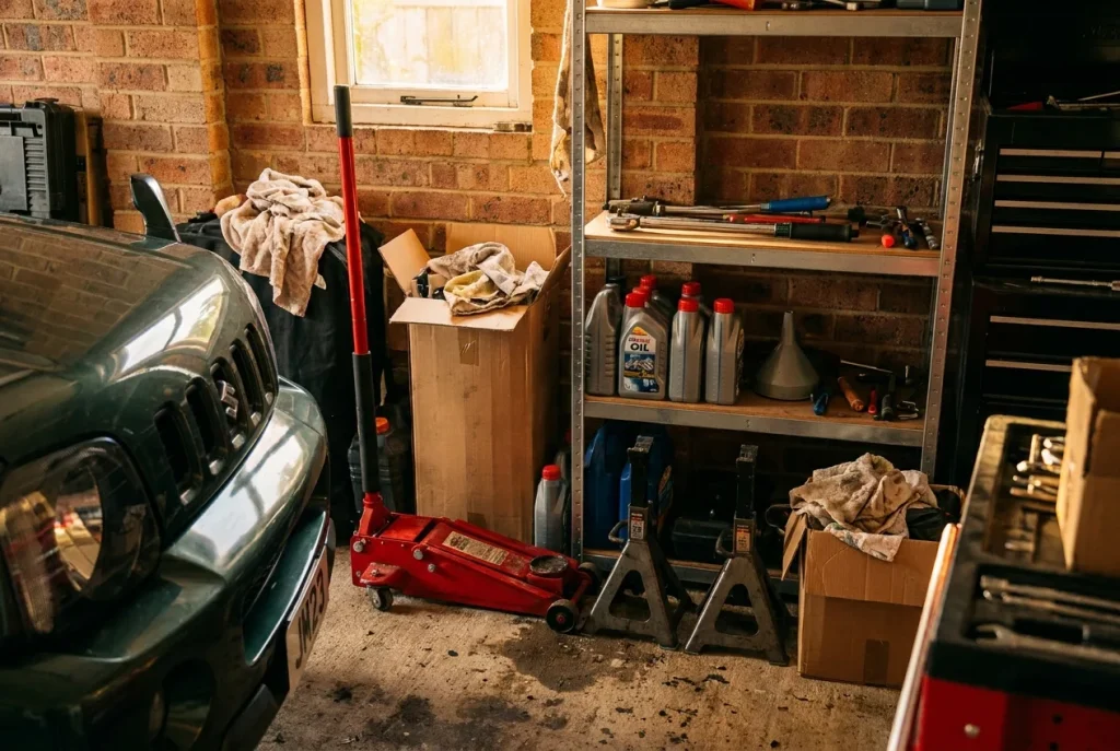 Home garage corner set up for Jimny maintenance