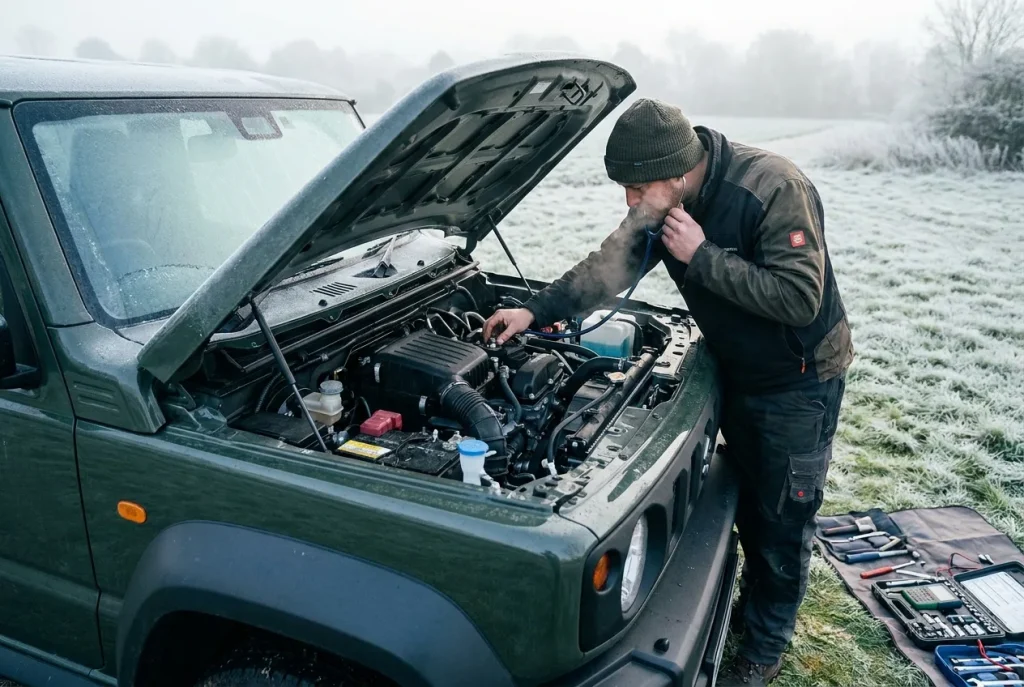 Listening for timing chain noise at a JB74 cold start