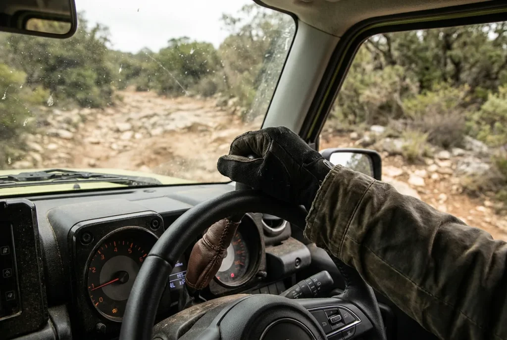 Hand shifting the Jimny AllGrip Pro lever into low range