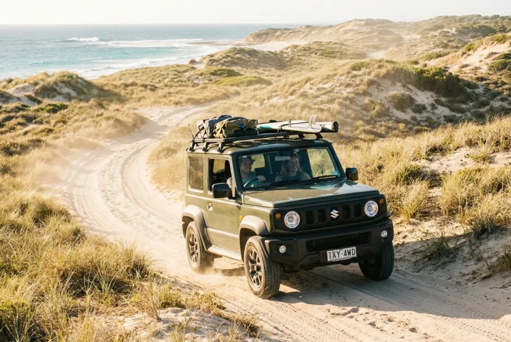 Suzuki Jimny on a coastal sand track in Australia