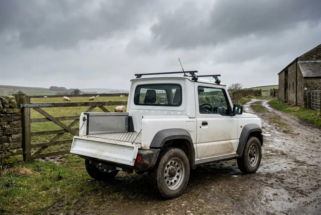 Suzuki Jimny LCV commercial variant at a UK farm gate