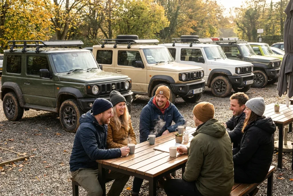 Jimny owners who met online at a coffee meetup