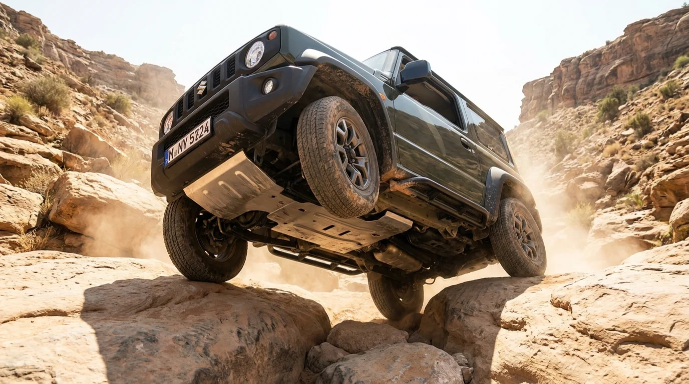 Jimny skid plates rock sliders flexing boulders