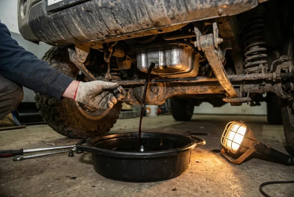 Oil draining from a Suzuki Jimny sump plug