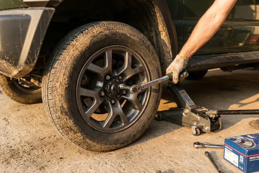 Torquing a Jimny wheel nut after brake work