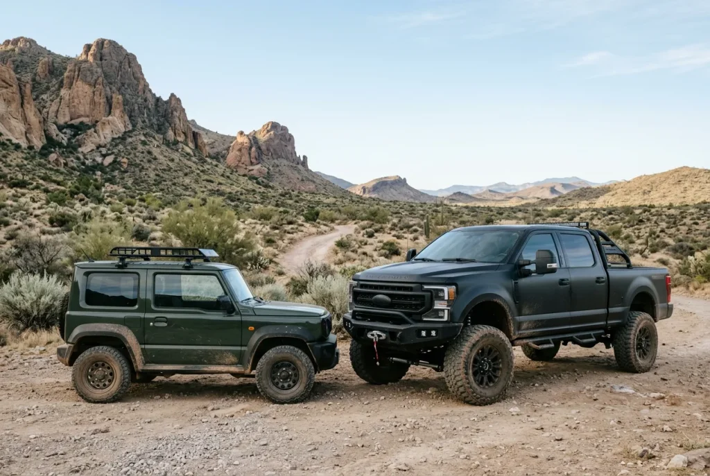 Suzuki Jimny nose-to-nose with a full-size off-roader